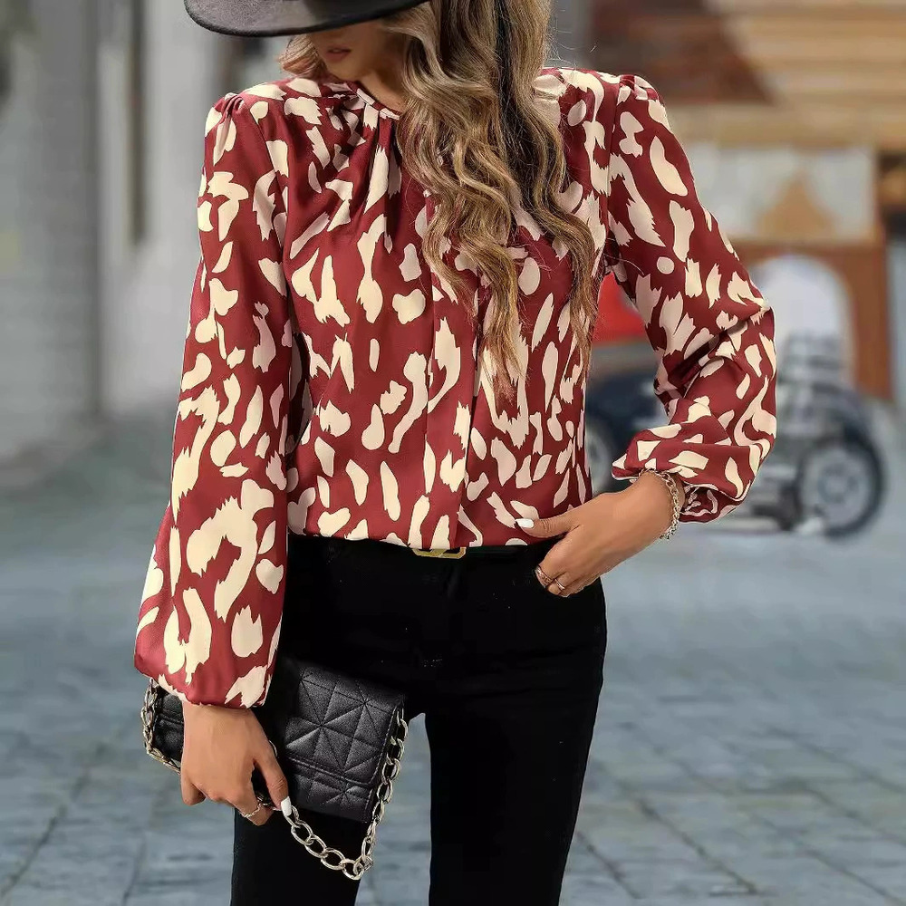 H&M Printed Lantern Sleeve Long Sleeve Blouse